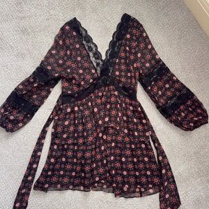 Misa Los Angeles Black and Red Floral Mini Dress NWOT XS